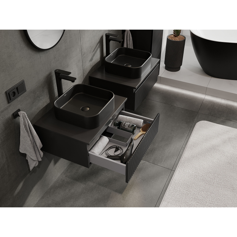 Mexen Rivel vonios spintelė po praustuvu 60 cm, 1 stalčius, grioveliais, juoda matinė - 91A20-06023-1-BF71