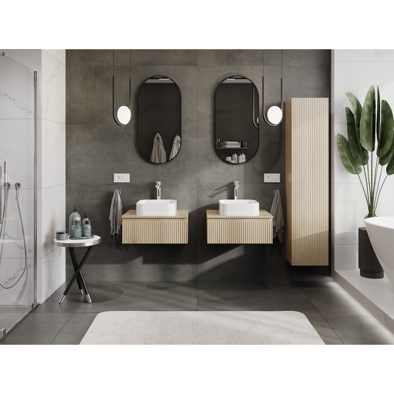 Mexen Rivel vonios spintelė po praustuvu 60 cm, 1 stalčius, gofruotas, ąžuolas - 91A20-06023-1-BF81