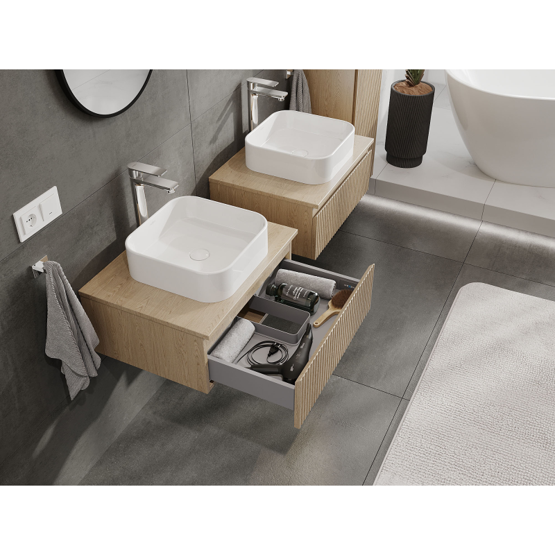 Mexen Rivel vonios spintelė po praustuvu 60 cm, 1 stalčius, gofruotas, ąžuolas - 91A20-06023-1-BF81