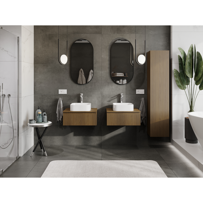 Mexen Rivel vonios spintelė po praustuvu 60 cm, 1 stalčius, rifliuotas, riešutas - 91A20-06023-1-BF86