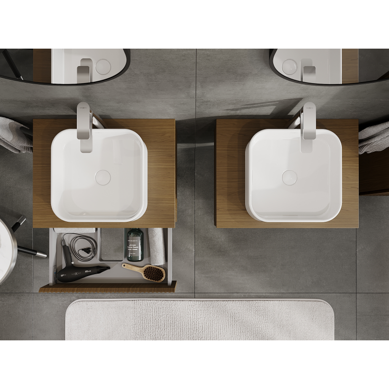 Mexen Rivel vonios spintelė po praustuvu 60 cm, 1 stalčius, rifliuotas, riešutas - 91A20-06023-1-BF86