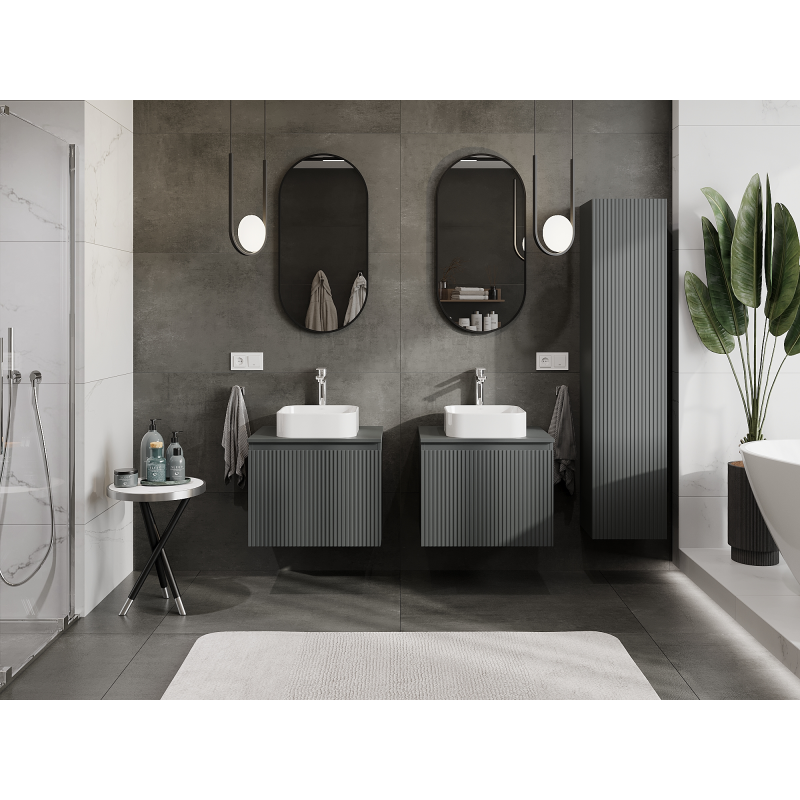 Mexen Rivel vonios spintelė po kriaukle 60 cm, 1 stalčius, gofruotas, grafitas matinis - 91A20-06047-1-BF66