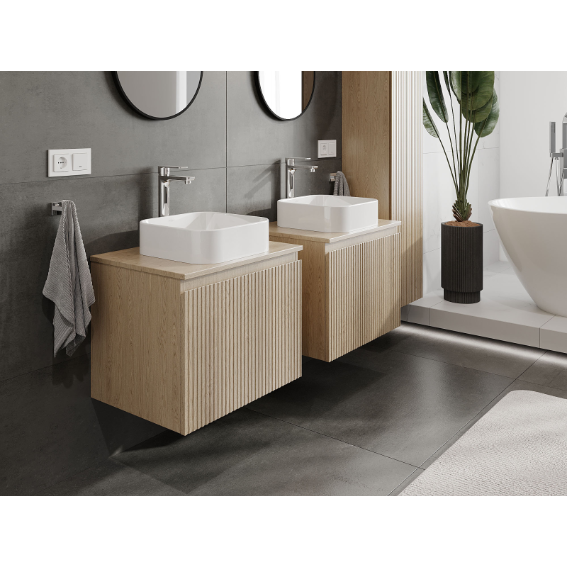 Mexen Rivel vonios kambario spintelė po praustuvu 60 cm, 1 stalčius, rifliuota, ąžuolas - 91A20-06047-1-BF81