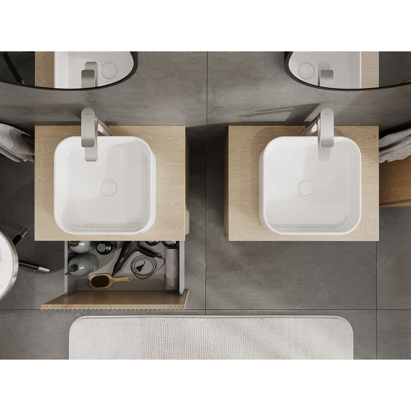 Mexen Rivel vonios kambario spintelė po praustuvu 60 cm, 1 stalčius, rifliuota, ąžuolas - 91A20-06047-1-BF81