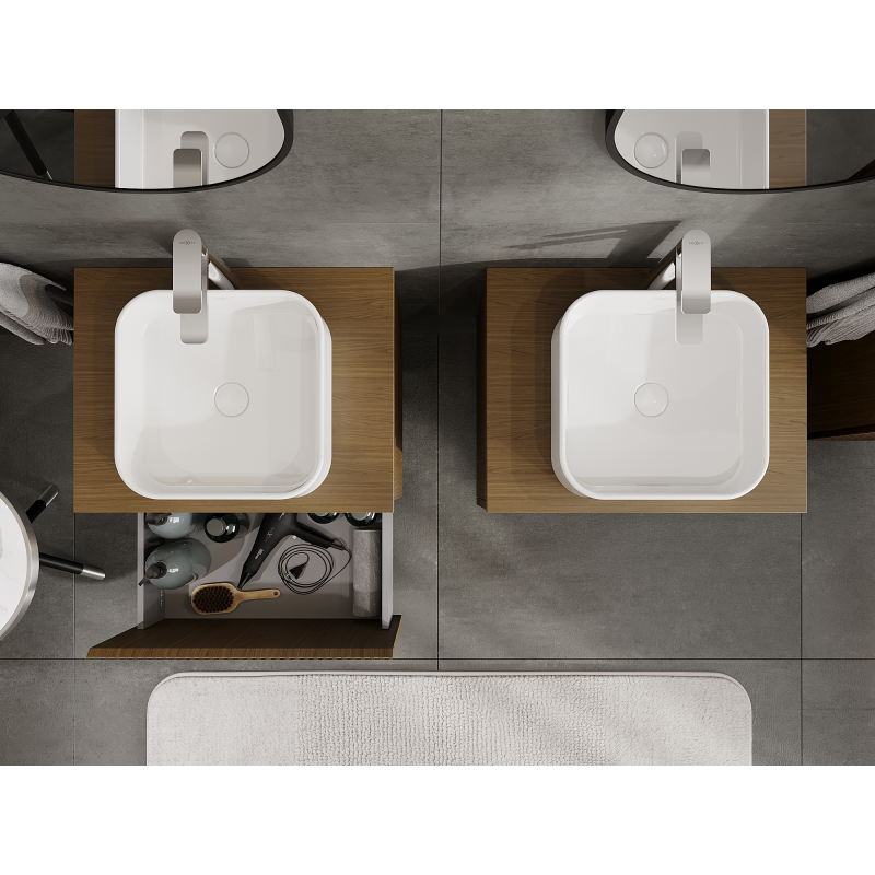 Mexen Rivel vonios spintelė po praustuvu 60 cm, 1 stalčius, rifliuotas, riešutas - 91A20-06047-1-BF86