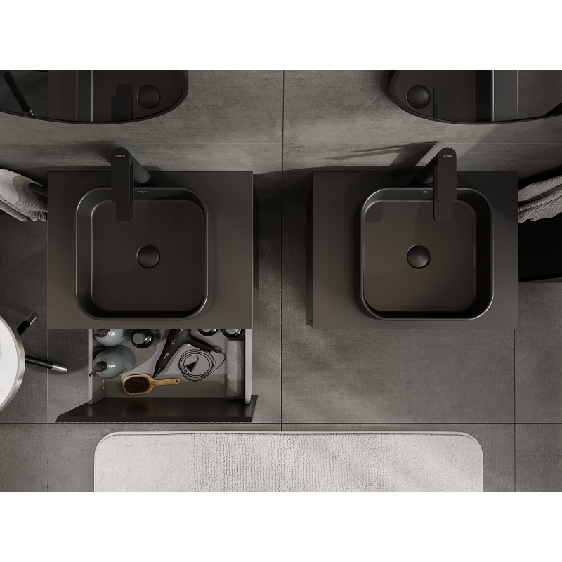 Mexen Rivel vonios kambario spintelė po kriaukle 60 cm, 1 stalčius, grioveliais, juoda matinė - 91A20-06047-1-BF71