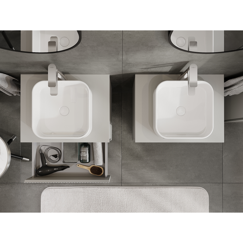 Mexen Rivel vonios kambario spintelė po praustuvu 60 cm, 2 stalčiai, grioveliais, pilka matinė - 91A20-06047-2-BFF62