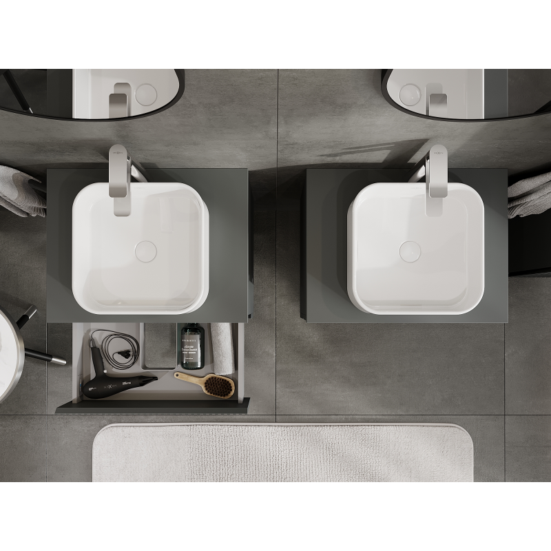 Mexen Rivel vonios kambario spintelė po praustuvu 60 cm, 2 stalčiai, rifliuota, matinis grafitas - 91A20-06047-2-BFF66