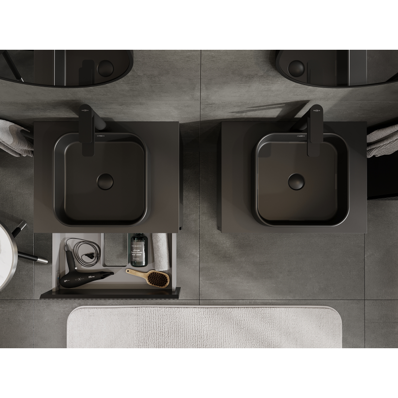 Mexen Rivel vonios spintele po kriaukle 60 cm, 2 stalčiai, su grioveliais, juoda matinė - 91A20-06047-2-BFF71