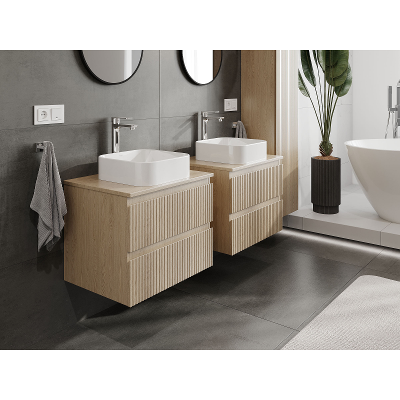 Mexen Rivel vonios spintelė su praustuvu 60 cm, 2 stalčiai, profiliuota, ąžuolas - 91A20-06047-2-BFF81