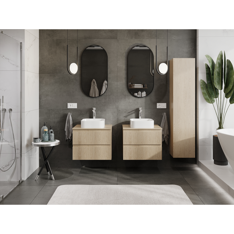 Mexen Rivel vonios spintelė su praustuvu 60 cm, 2 stalčiai, profiliuota, ąžuolas - 91A20-06047-2-BFF81