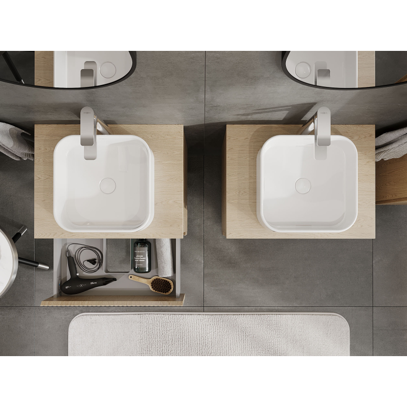 Mexen Rivel vonios spintelė su praustuvu 60 cm, 2 stalčiai, profiliuota, ąžuolas - 91A20-06047-2-BFF81