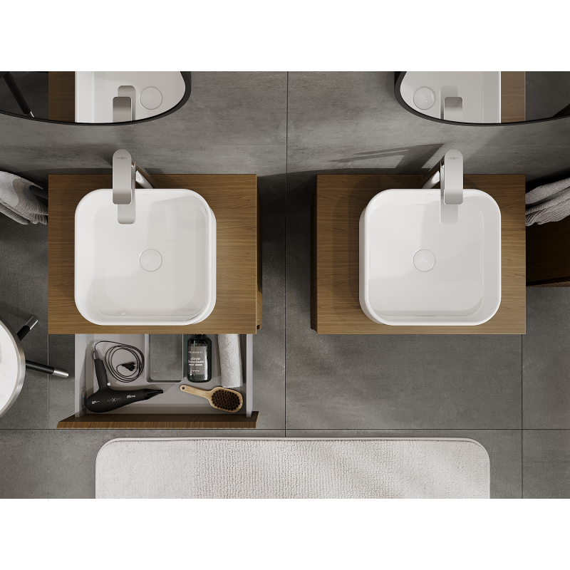 Mexen Rivel vonios kambario spintelė po praustuvu 60 cm, 2 stalčiai, rifliuota, riešutas - 91A20-06047-2-BFF86