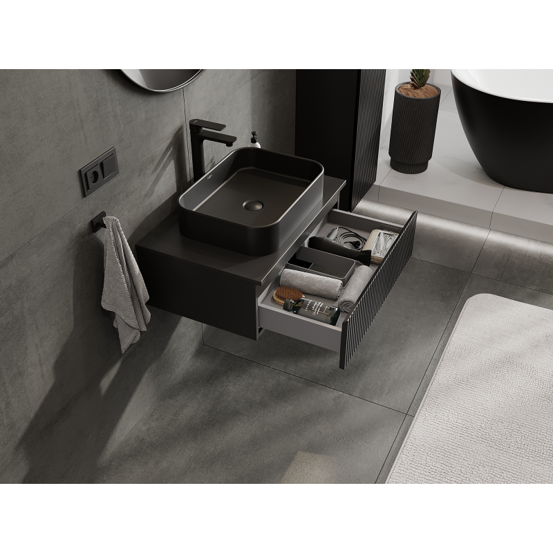 Mexen Rivel vonios spintelė po kriaukle 70 cm, 1 stalčius, gofruota, matinės grafitas - 91A20-07023-1-BF71