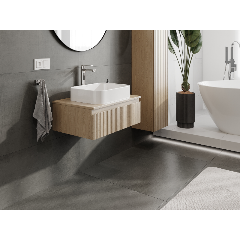 Mexen Rivel vonios spintelė po praustuvu 70 cm, 1 stalčius, rifliuota, ąžuolas - 91A20-07023-1-BF81