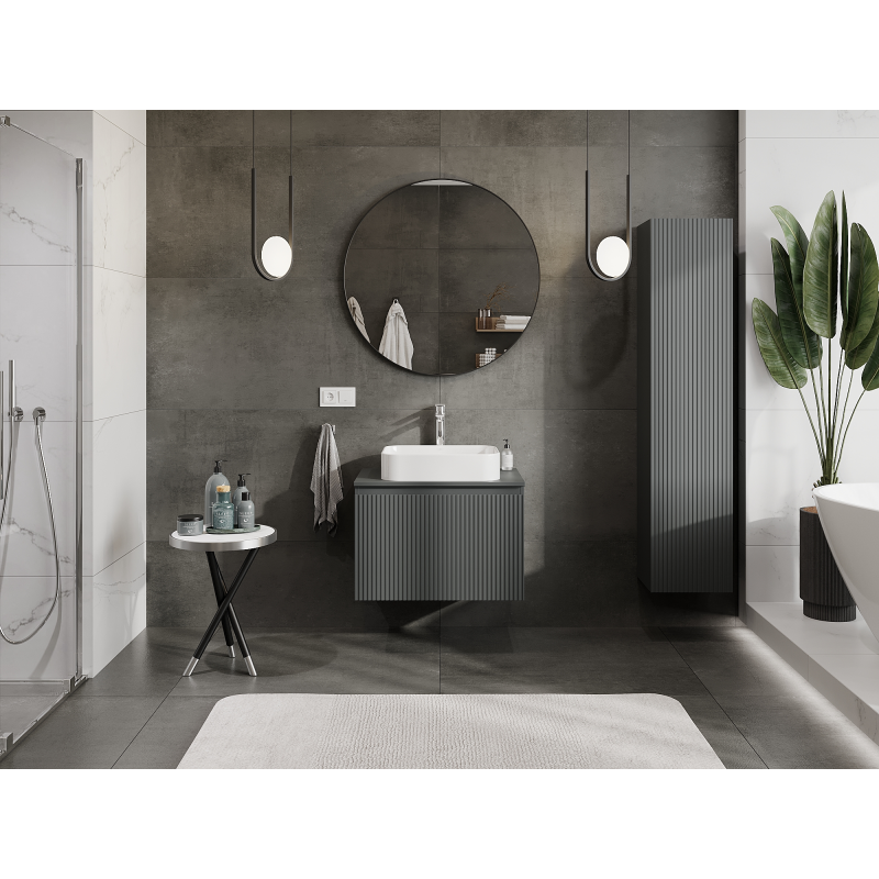 Mexen Rivel vonios kambario spintelė po kriaukle 70 cm, 1 stalčius, grioveliuota, matinė grafito spalva - 91A20-07047-1-BF66