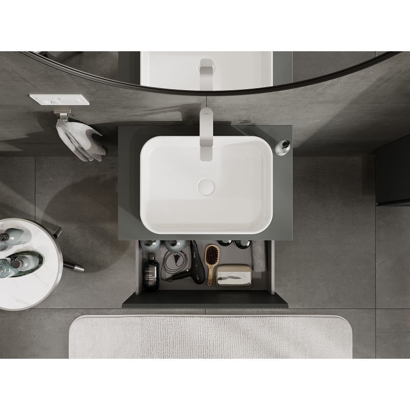 Mexen Rivel vonios kambario spintelė po kriaukle 70 cm, 1 stalčius, grioveliuota, matinė grafito spalva - 91A20-07047-1-BF66