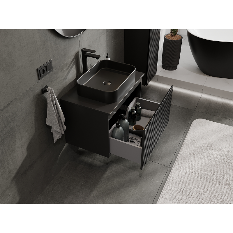 Mexen Rivel vonios spintelė po praustuvu 70 cm, 1 stalčius, rifliuotas, juodas matinis - 91A20-07047-1-BF71