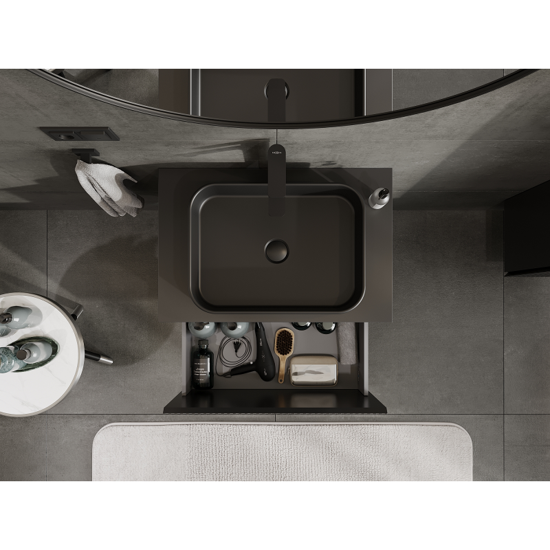 Mexen Rivel vonios spintelė po praustuvu 70 cm, 1 stalčius, rifliuotas, juodas matinis - 91A20-07047-1-BF71