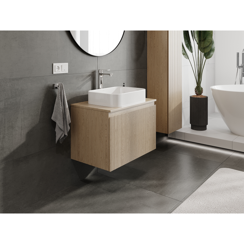 Mexen Rivel vonios kambario spintelė po praustuvu 70 cm, 1 stalčius, banguotas, ąžuolas - 91A20-07047-1-BF81