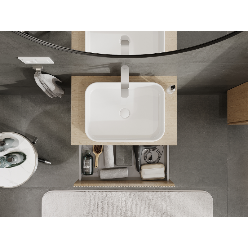 Mexen Rivel vonios kambario spintelė po kriaukle 70 cm, 2 stalčiai, grioveliais, ąžuolas - 91A20-07047-2-BFF81