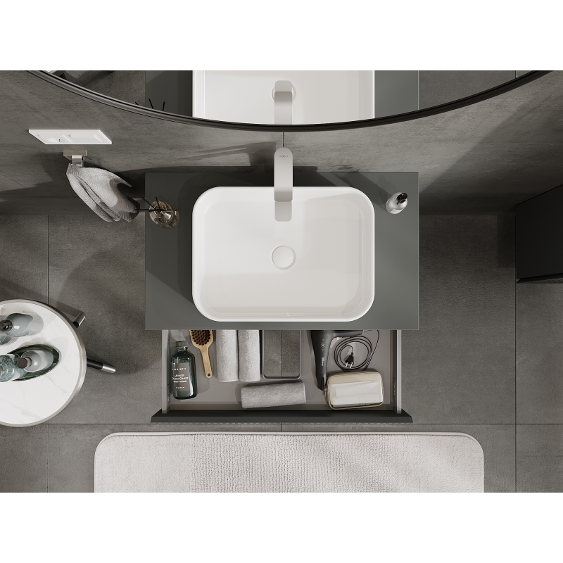 Mexen Rivel vonios kambario spintelė po praustuvu 80 cm, 1 stalčius, grioveliuota, matinė grafito - 91A20-08023-1-BF66