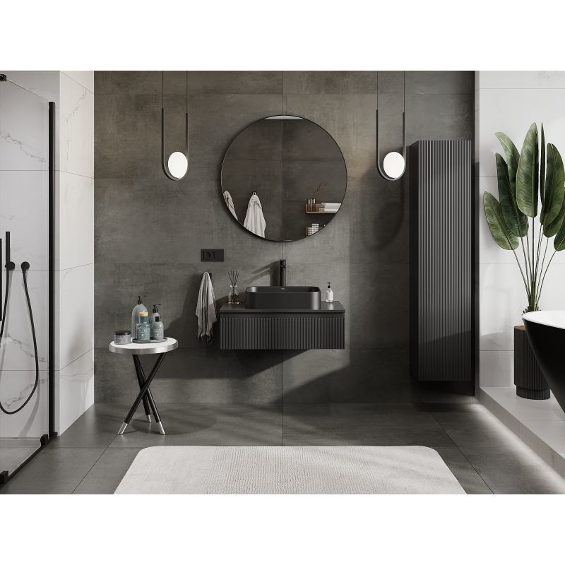 Mexen Rivel vonios spintelė po praustuvu 80 cm, 1 stalčius, grioveliais, matinė juoda - 91A20-08023-1-BF71