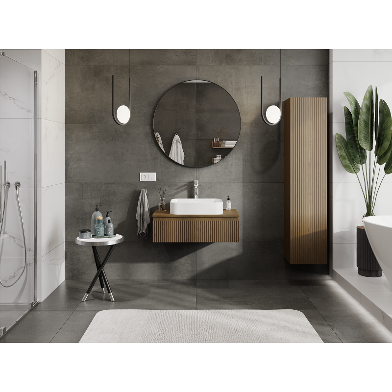 Mexen Rivel vonios kambario spintelė po praustuvu 80 cm, 1 stalčius, rifliuota, riešutmedis - 91A20-08023-1-BF86