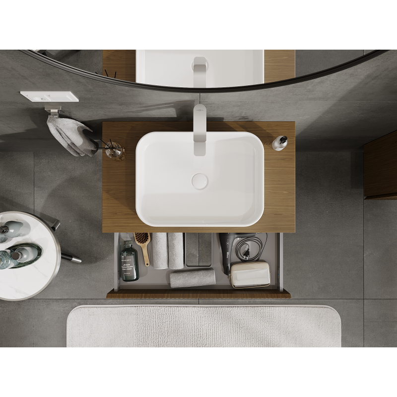 Mexen Rivel vonios kambario spintelė po praustuvu 80 cm, 1 stalčius, rifliuota, riešutmedis - 91A20-08023-1-BF86