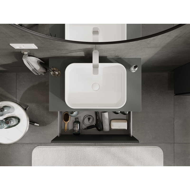 Mexen Rivel vonios spintelė po praustuvu 80 cm, 1 stalčius, rifliuota, matinė grafito spalva - 91A20-08047-1-BF66