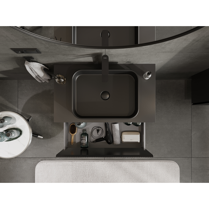 Mexen Rivel vonios kambario spintelė po praustuvu 80 cm, 1 stalčius, rifliuota, juoda matinė - 91A20-08047-1-BF71