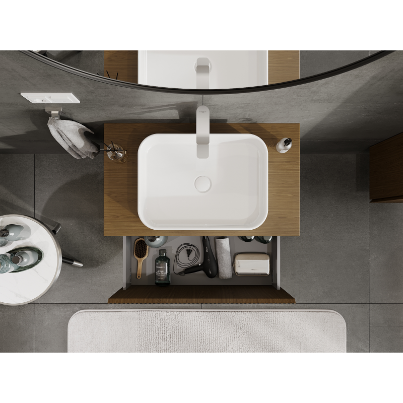 Mexen Rivel vonios spintelė po praustuvu 80 cm, 1 stalčius, rifliuotas, riešutas - 91A20-08047-1-BF86