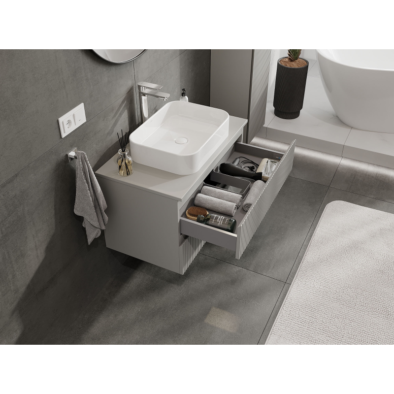 Mexen Rivel vonios spintelė po kriaukle 80 cm, 2 stalčiai, rifliuota, pilka matinė - 91A20-08047-2-BFF62