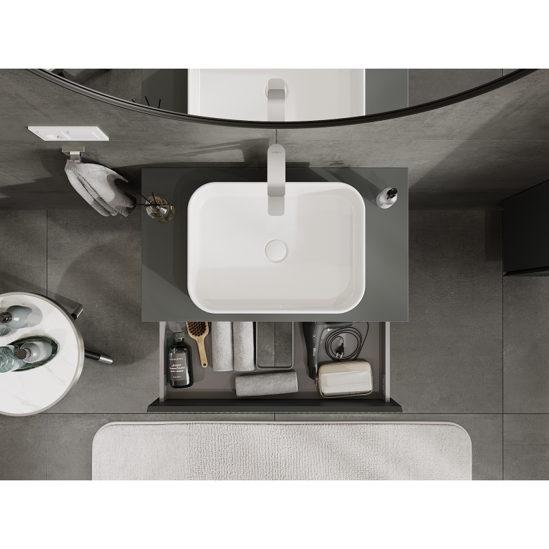 Mexen Rivel vonios kambario spintelė po praustuvu 80 cm, 2 stalčiai, rifliuota, matinė grafito spalva - 91A20-08047-2-BFF66