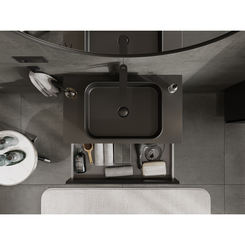 Mexen Rivel vonios spintelė po kriaukle 80 cm, 2 stalčiai, su grioveliais, juoda matinė - 91A20-08047-2-BFF71