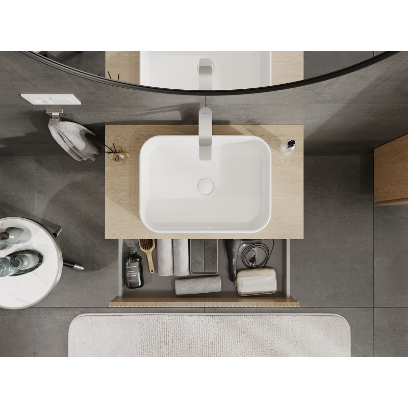 Mexen Rivel vonios spintelė po kriaukle 80 cm, 2 stalčiai, grioveliais, ąžuolas - 91A20-08047-2-BFF81