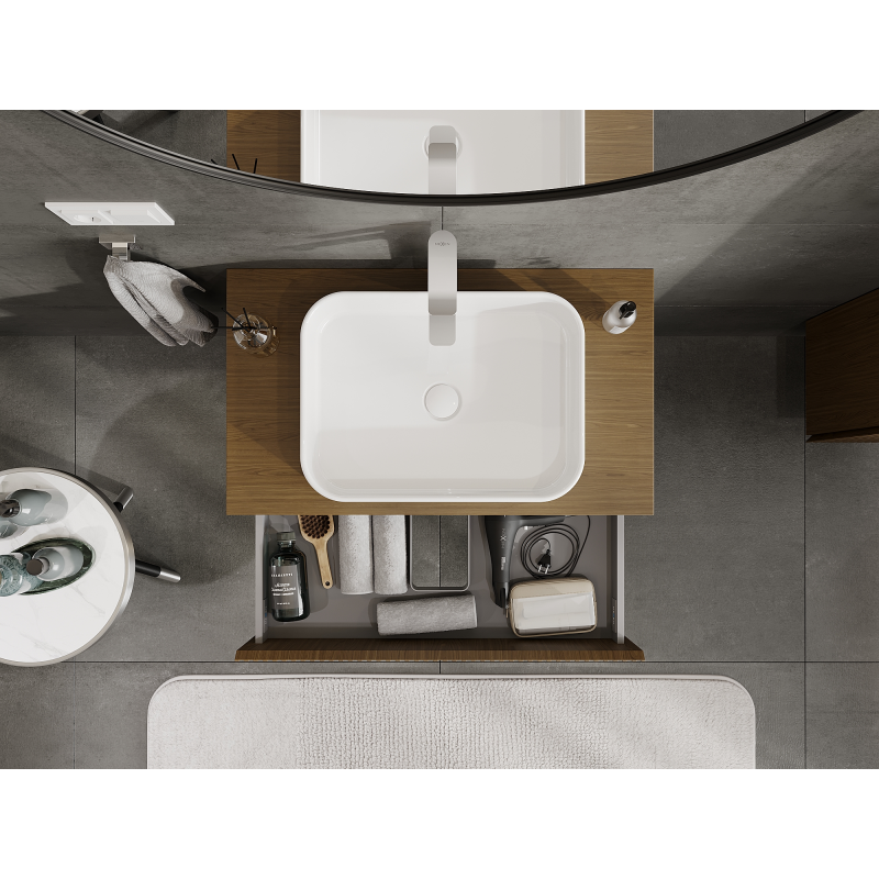 Mexen Rivel vonios spintelė po praustuvu 80 cm, 2 stalčiai, grioveliuota, riešutas - 91A20-08047-2-BFF86