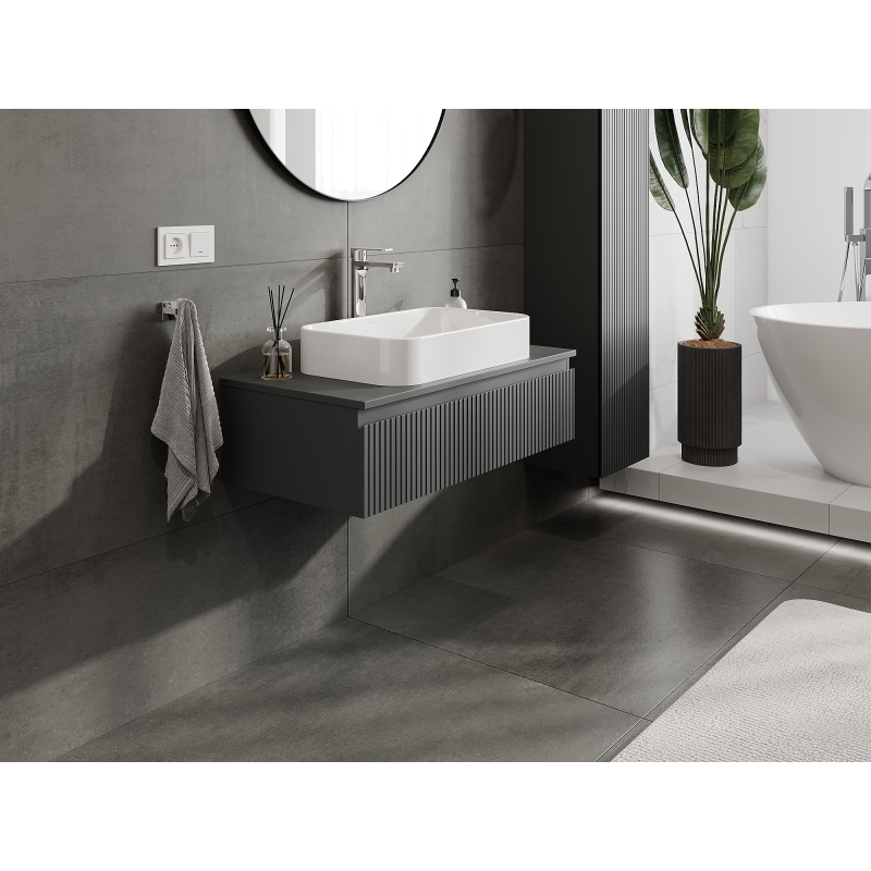 Mexen Rivel vonios kambario spintelė po kriaukle 90 cm, 1 stalčius, rifliuota, matinė grafito - 91A20-09023-1-BF66