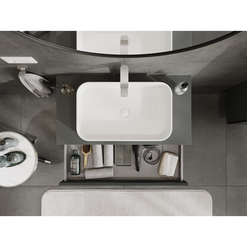 Mexen Rivel vonios kambario spintelė po kriaukle 90 cm, 1 stalčius, rifliuota, matinė grafito - 91A20-09023-1-BF66