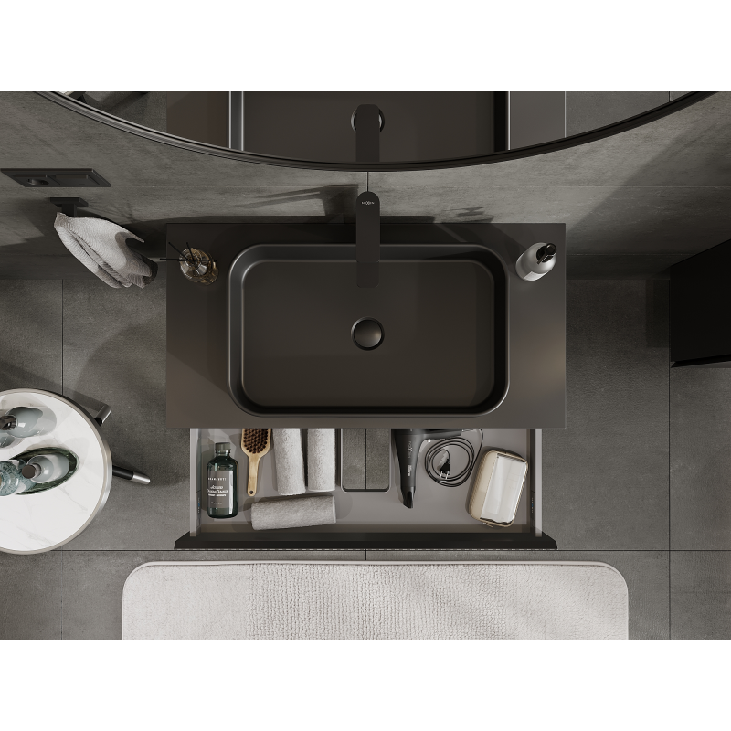 Mexen Rivel vonios kambario spintelė po praustuvu 90 cm, 1 stalčius, rifliuota, juoda matinė - 91A20-09023-1-BF71