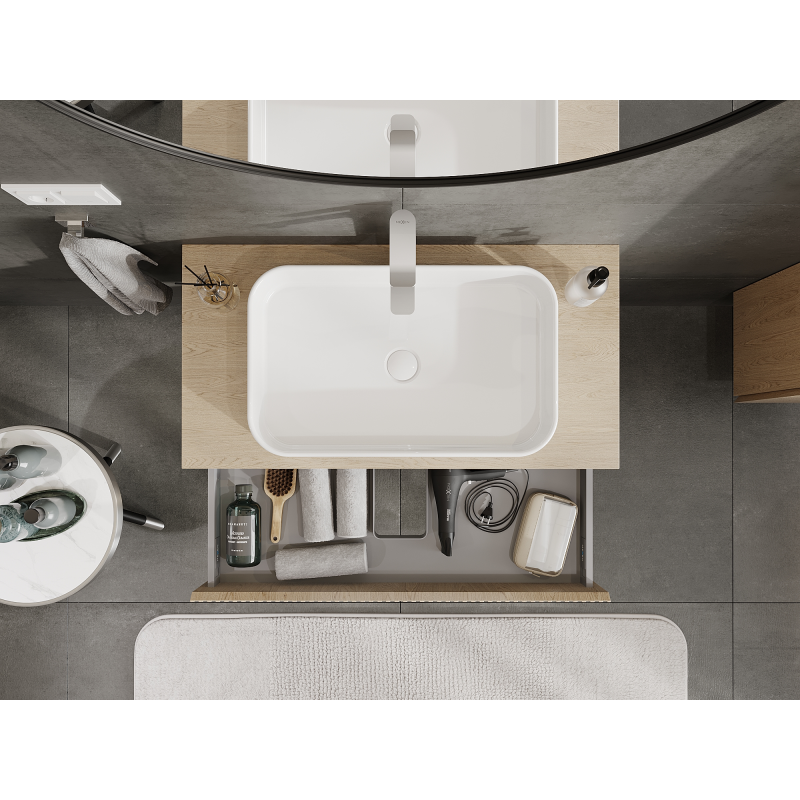 Mexen Rivel vonios veidrodis po kriaukle 90 cm, 1 stalčius, gofruotas, ąžuolas - 91A20-09023-1-BF81