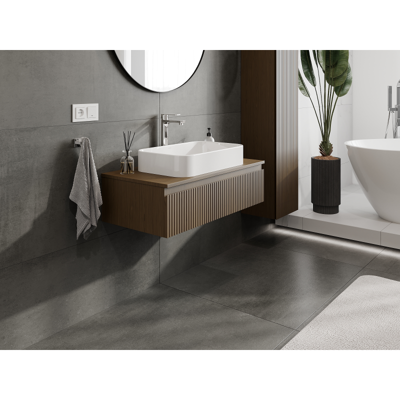 Mexen Rivel vonios spintelė po praustuvu 90 cm, 1 stalčius, rifliuota, riešutas - 91A20-09023-1-BF86