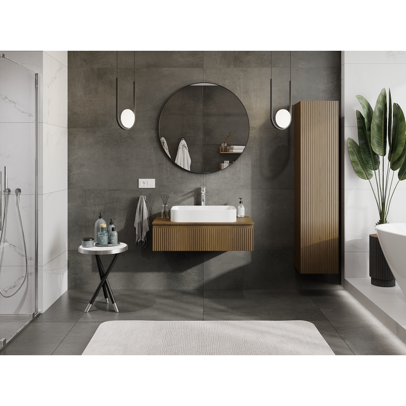 Mexen Rivel vonios spintelė po praustuvu 90 cm, 1 stalčius, rifliuota, riešutas - 91A20-09023-1-BF86