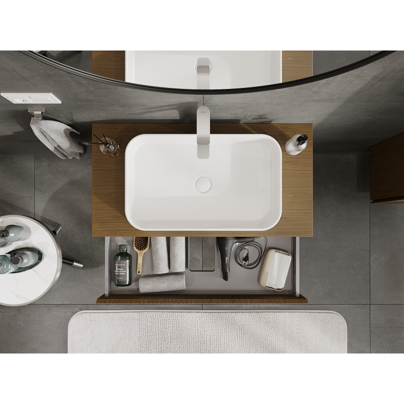 Mexen Rivel vonios spintelė po praustuvu 90 cm, 1 stalčius, rifliuota, riešutas - 91A20-09023-1-BF86