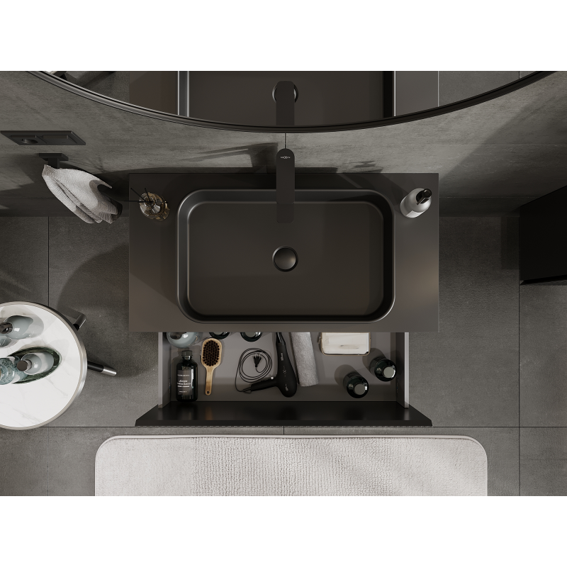 Mexen Rivel vonios spintelė po praustuvu 90 cm, 1 stalčius, grioveliai, juoda matinė - 91A20-09047-1-BF71