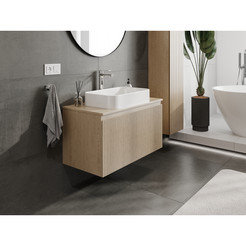 Mexen Rivel vonios spintelė po praustuvu 90 cm, 1 stalčius, rifliuota, ąžuolas - 91A20-09047-1-BF81