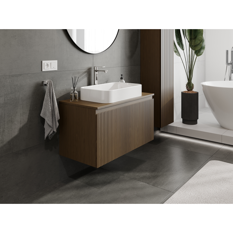 Mexen Rivel vonios spintelė po praustuvu 90 cm, 1 stalčius, rifliuotas, riešutas - 91A20-09047-1-BF86