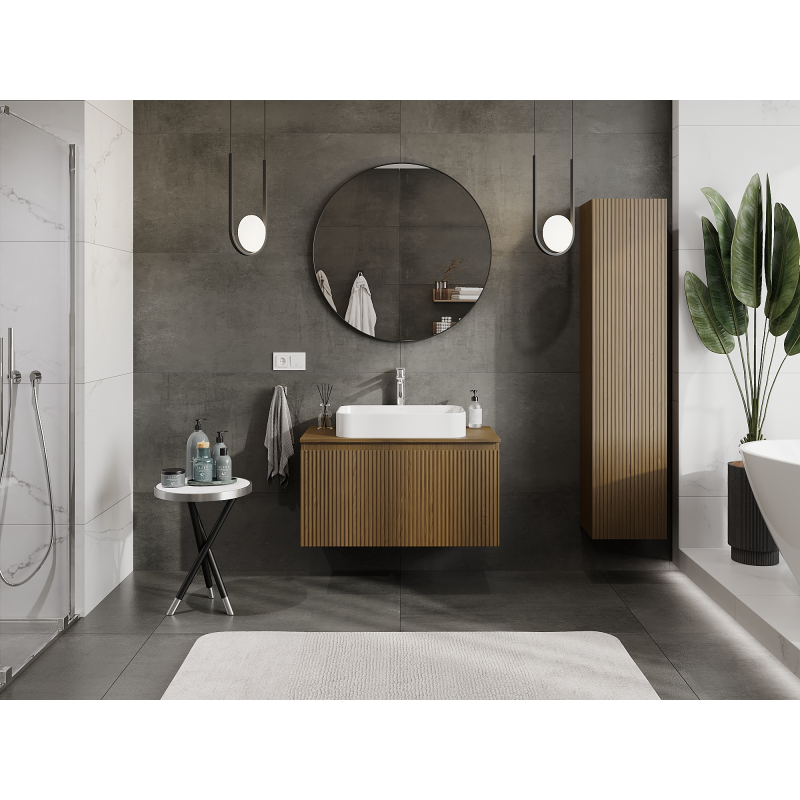 Mexen Rivel vonios spintelė po praustuvu 90 cm, 1 stalčius, rifliuotas, riešutas - 91A20-09047-1-BF86