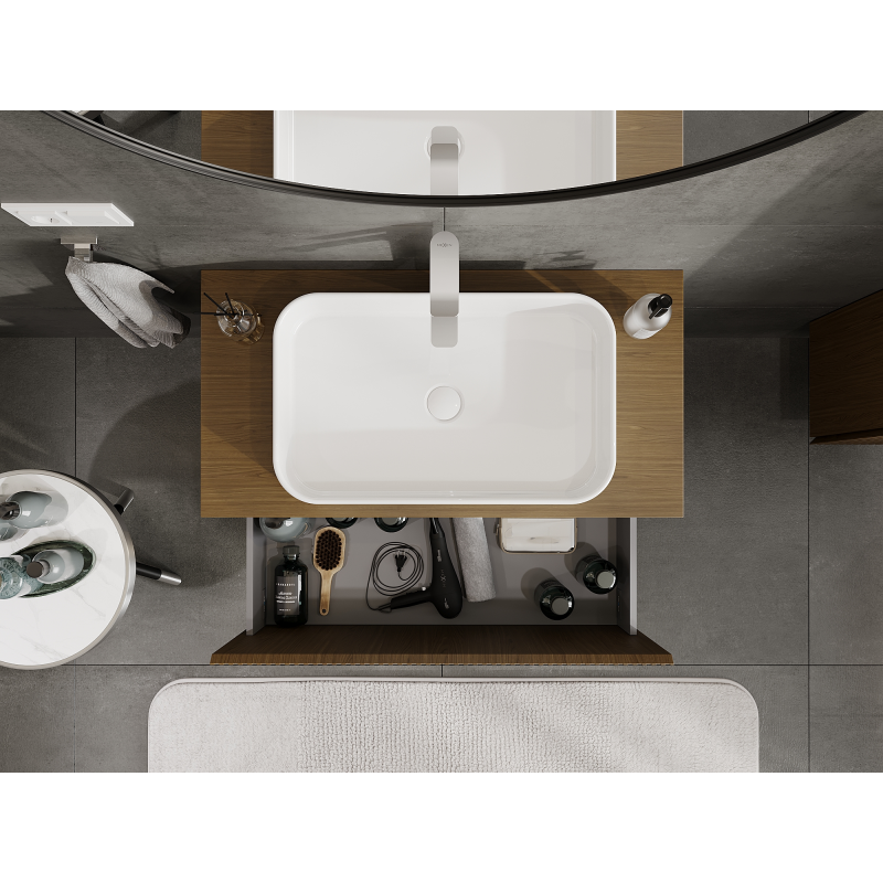 Mexen Rivel vonios spintelė po praustuvu 90 cm, 1 stalčius, rifliuotas, riešutas - 91A20-09047-1-BF86