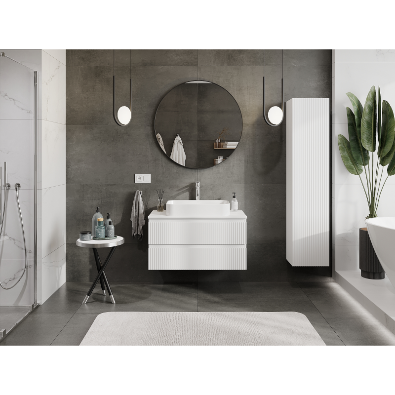 Mexen Rivel vonios spintelė po praustuvu 90 cm, 2 stalčiai, grioveliais, balta matinė - 91A20-09047-2-BFF01
